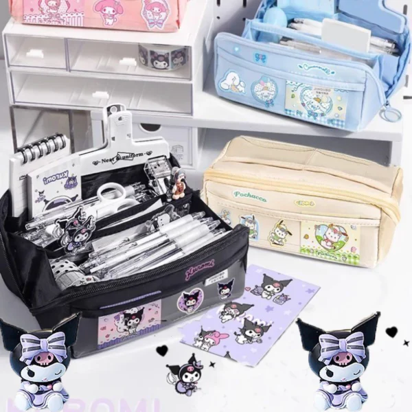 SANRIO กระเป๋าดินสอ แบบใส 10 ชั้น ลาย Melody Kuromi Cinnamoroll จุของได้เยอะ สําหรับใส่เครื่องเขียน โรงเรียน