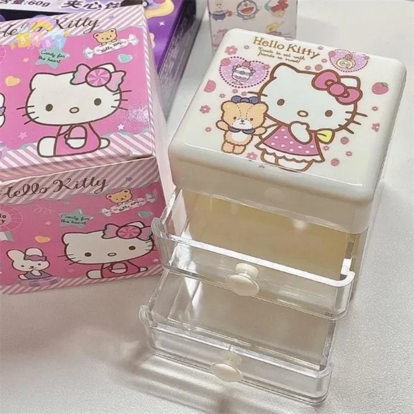 SANRIO การ์ตูน ซานริโอ เครื่องประดับน่ารัก สวัสดี คิตตี้ ลิ้นชักคู่ประเภทกล่องเก็บสก์ท็อปเครื่องสําอางเครื่องประดับจิปาถะจัดกล่องสาวของขวัญ